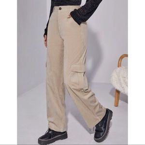Beige Corded Cargo Pants